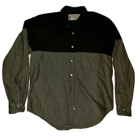 Sidian, Ersatz & Vanes Black Gray Button Down Heavy Cotton Shirt Size Small - Picture 1 of 5